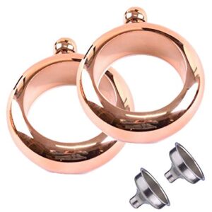 rose gold bangle bracelet wine/alcohol 3.5 oz flask – stainless steel creative gift set for women – bonus funnel included