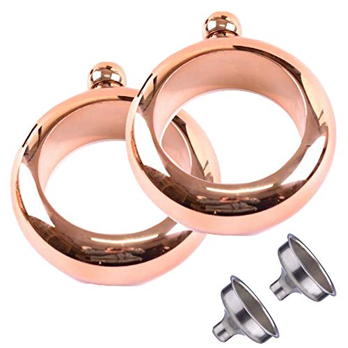 Rose Gold Bangle Bracelet Wine/Alcohol 3.5 oz Flask - Stainless Steel Creative Gift Set for Women - Bonus Funnel Included