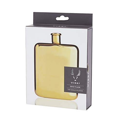 Viski Gold, Stainless Steel Screw Top 14K Plated Liquor Flask for Women and Men, 6 Ounces, Set of 1