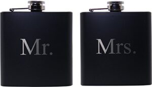 mr. and mrs. 6 oz stainless steel black matte wedding flask set – great groommans or bridal wedding gift for newlyweds, couples, and christmas gifts