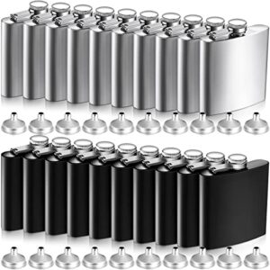 20 pieces 6 oz stainless steel flask with funnel hip flask for liquor leak proof camping drinking pocket flasks black and silver flask set for men groomsmen bridal women wedding party supplies