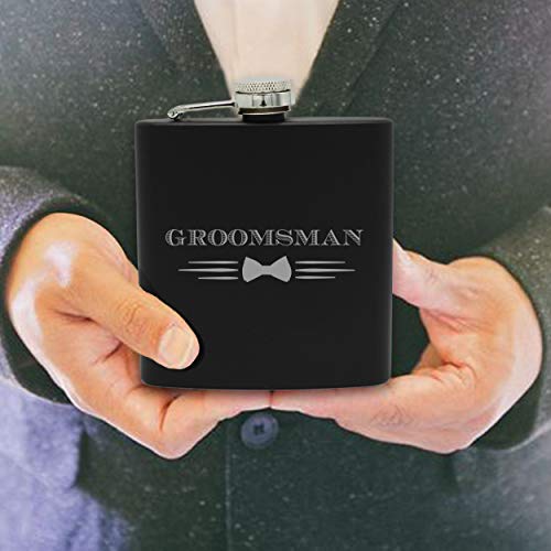 My Personal Memories Bow Tie Groomsman, Best Man, Groom 6 oz Flask Gift for Bachelor Party, Wedding (Groomsman)