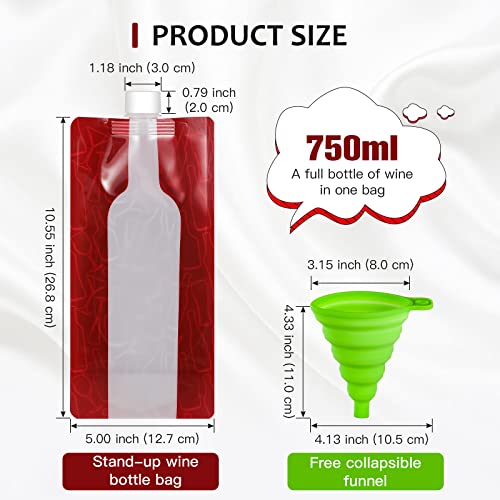 Foldable Wine Bag,Portable Wine Bottle Bag Flask, 12 Pack Collapsible Liquid Leak Proof Flask Holder,Reusable Wine pouch for Gift Travel Camping BBQ Party Beach Hiking Home Kitchen(750ml)