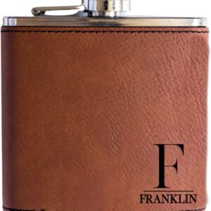 Personalized Flask For Wedding Gift. Customized Flask Gift Set. Engraved Leatherette Flask With Optional Gift Box For Groomsmen Gifts. Engraved Flask (Rawhide)