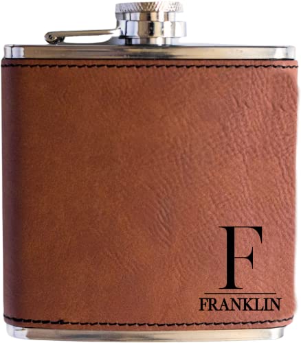 Personalized Flask For Wedding Gift. Customized Flask Gift Set. Engraved Leatherette Flask With Optional Gift Box For Groomsmen Gifts. Engraved Flask (Rawhide)