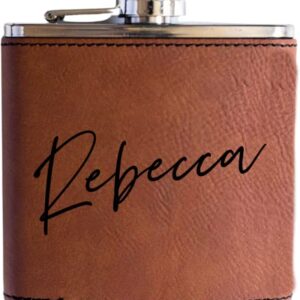 Personalized Flask For Wedding Gift. Customized Flask Gift Set. Engraved Leatherette Flask With Optional Gift Box For Groomsmen Gifts. Engraved Flask (Rawhide)