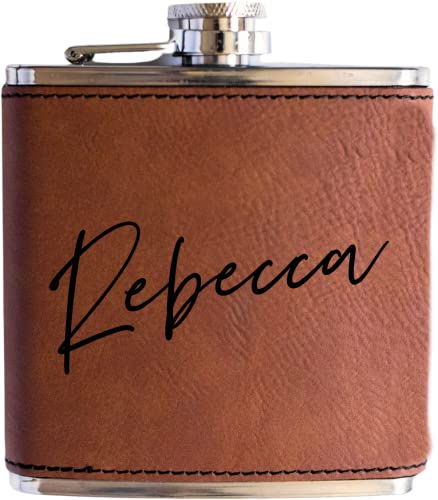 Personalized Flask For Wedding Gift. Customized Flask Gift Set. Engraved Leatherette Flask With Optional Gift Box For Groomsmen Gifts. Engraved Flask (Rawhide)