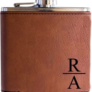 Personalized Flask For Wedding Gift. Customized Flask Gift Set. Engraved Leatherette Flask With Optional Gift Box For Groomsmen Gifts. Engraved Flask (Rawhide)