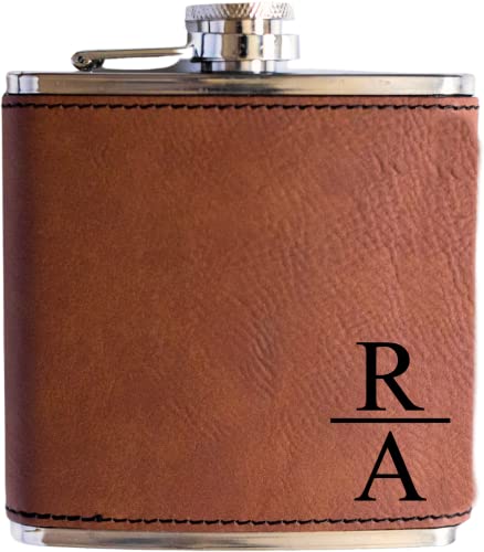 Personalized Flask For Wedding Gift. Customized Flask Gift Set. Engraved Leatherette Flask With Optional Gift Box For Groomsmen Gifts. Engraved Flask (Rawhide)