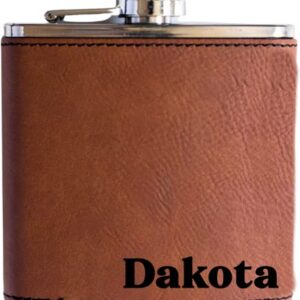 Personalized Flask For Wedding Gift. Customized Flask Gift Set. Engraved Leatherette Flask With Optional Gift Box For Groomsmen Gifts. Engraved Flask (Rawhide)