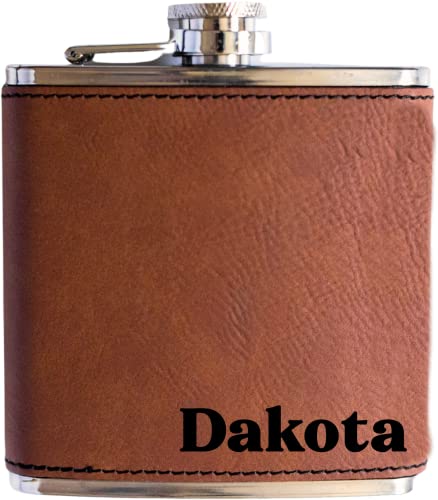 Personalized Flask For Wedding Gift. Customized Flask Gift Set. Engraved Leatherette Flask With Optional Gift Box For Groomsmen Gifts. Engraved Flask (Rawhide)