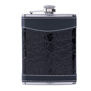 hip flask, men’s flask for liquor, 304 stainless steel 8 oz with funnel, leak proof, slim, classic, leather, black, perfect for travel, camping, hiking, drinking gift for fathers best man