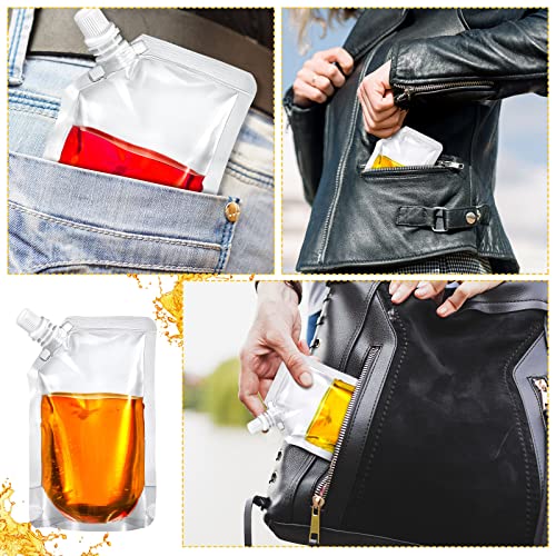 100 Pcs Plastic Flasks, Plastic Flasks Drink Pouches for Adults Concealable Reusable, Plastic Drink Flasks Travel Pouches Kit with Funnel for Women Men (8 oz)