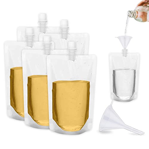 Bappon, 5 Pcs Cruise Plastic Drinking Flasks, Concealable And Reusable beverage Pouches Spout Pouch Water Bottle Sneak Hide Flask bags for Cruises, Travel, Camping (8 oz + 1 Funnel), BCNBING, 8oz