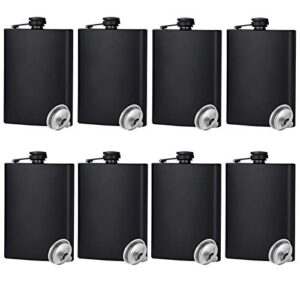 hip flask for liquor matte black stainless steel leakproof with funnel ,8 oz, set of 8