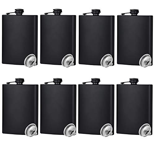 Hip Flask for Liquor Matte Black Stainless Steel Leakproof with Funnel ,8 Oz, Set of 8