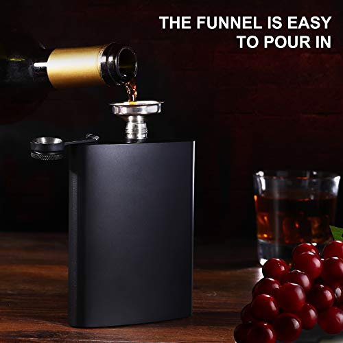 Hip Flask for Liquor Matte Black Stainless Steel Leakproof with Funnel ,8 Oz, Set of 8