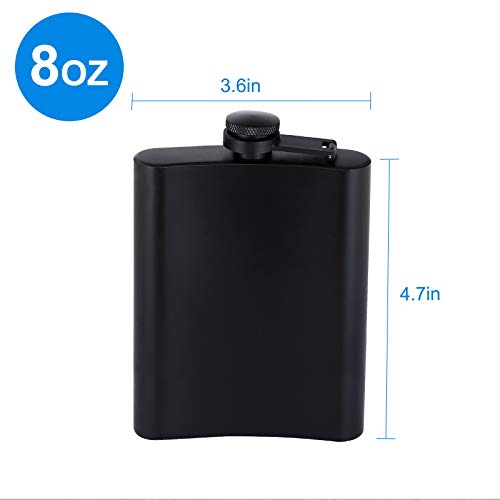 Hip Flask for Liquor Matte Black Stainless Steel Leakproof with Funnel ,8 Oz, Set of 8