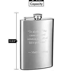 Hip Flask Holding 8 oz - Metallic Grey, Stainless Steel, Laser Welded, Leakproof, Powdercoated Rustproof Finish