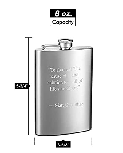 Hip Flask Holding 8 oz - Metallic Grey, Stainless Steel, Laser Welded, Leakproof, Powdercoated Rustproof Finish