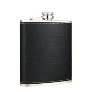 american flag 18 oz black stainless steel whiskey hip flasks for liquor with leather wrapped, tox taneaxon