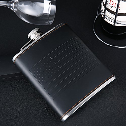 American Flag 18 oz Black Stainless Steel Whiskey Hip Flasks for Liquor with Leather Wrapped, TOX TANEAXON