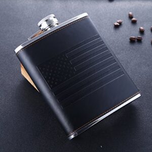 American Flag 18 oz Black Stainless Steel Whiskey Hip Flasks for Liquor with Leather Wrapped, TOX TANEAXON