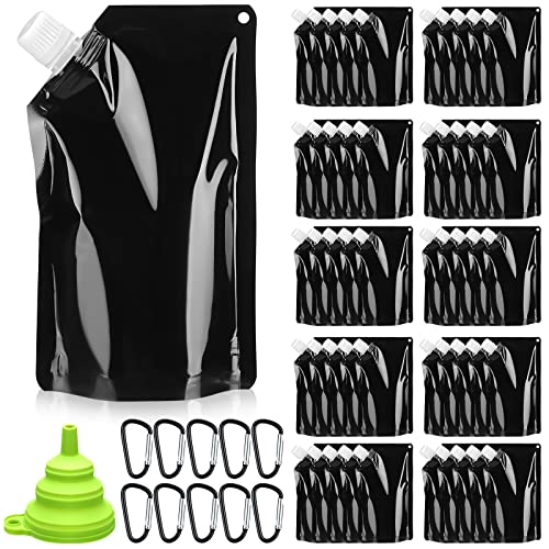 50 Pcs Plastic Flasks Flasks Drink Pouches Reusable and Concealable 16 oz Drink Bags Plastic Drink Flasks Sneak Travel Pouches Kit with Funnel and Buckles for Women Men Travel Outdoor Sports