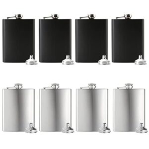 Tebery 8 Pack Hip Flasks with Free Bonus Funnel, 8OZ Stainless Steel Leakproof Flask, Great Groommans or Bridal Wedding Gift