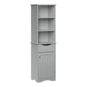 riverridge, gray ashland bathroom freestanding storage cabinet with three open shelves and drawer, size