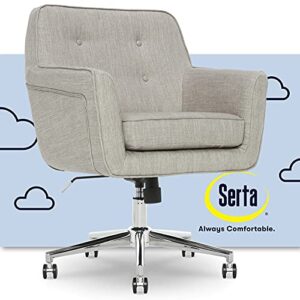 serta ashland ergonomic home office chair with memory foam cushioning chrome-finished stainless steel base, 360-degree mobility, light gray fabric