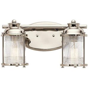 kichler ashland bay 16.50 inch 2 light vanity light clear seeded ribbed glass in polished nickel