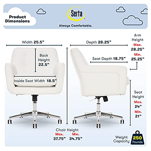 Serta Style Ashland Home Office Chair, Clean White Bonded Leather