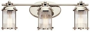 kichler ashland bay 24″ 3 light vanity light clear seeded ribbed glass in polished nickel
