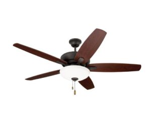 ashland led ceiling fan with light kit | 52 inch fixture with 5 blades, removable glass shade, and pull chain | low profile hugger with dual mount design and downrod, oil rubbed bronze