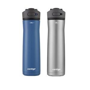 contigo ashland chill 2.0 stainless steel water bottle with autospout lid, 24oz 2 pack, blue corn & steel