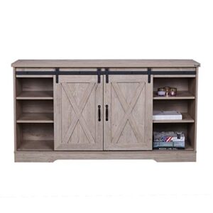 Walnest Farmhouse TV Stand with 2 Sliding Barn Doors and Storage Cabinets, Entertainment Center Console Table, Media Furniture for Living Room Ashland Pine