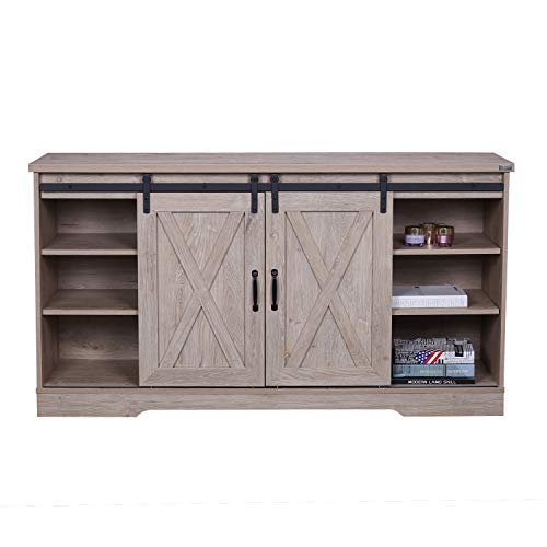 Walnest Farmhouse TV Stand with 2 Sliding Barn Doors and Storage Cabinets, Entertainment Center Console Table, Media Furniture for Living Room Ashland Pine