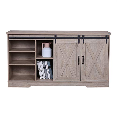 Walnest Farmhouse TV Stand with 2 Sliding Barn Doors and Storage Cabinets, Entertainment Center Console Table, Media Furniture for Living Room Ashland Pine