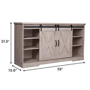 Walnest Farmhouse TV Stand with 2 Sliding Barn Doors and Storage Cabinets, Entertainment Center Console Table, Media Furniture for Living Room Ashland Pine