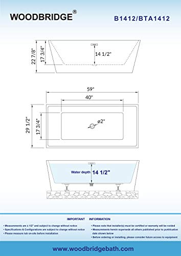 WOODBRIDGE BTA1412-MB-Drain&O Bathtub, 59", Matte Black