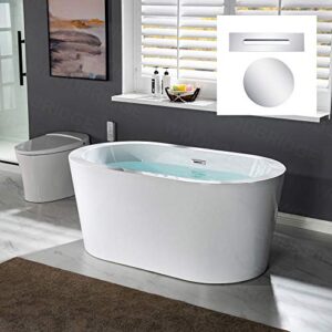woodbridge 56″ acrylic freestanding bathtub contemporary soaking white tub with chrome overflow and drain，b0088–c–drain&o