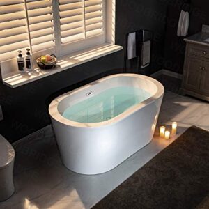 WOODBRIDGE 56" Acrylic Freestanding Bathtub Contemporary Soaking White Tub with Chrome Overflow and Drain，B0088--C--Drain&O