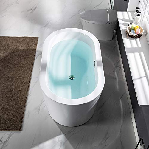 WOODBRIDGE 56" Acrylic Freestanding Bathtub Contemporary Soaking White Tub with Chrome Overflow and Drain，B0088--C--Drain&O