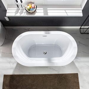 WOODBRIDGE 56" Acrylic Freestanding Bathtub Contemporary Soaking White Tub with Chrome Overflow and Drain，B0088--C--Drain&O