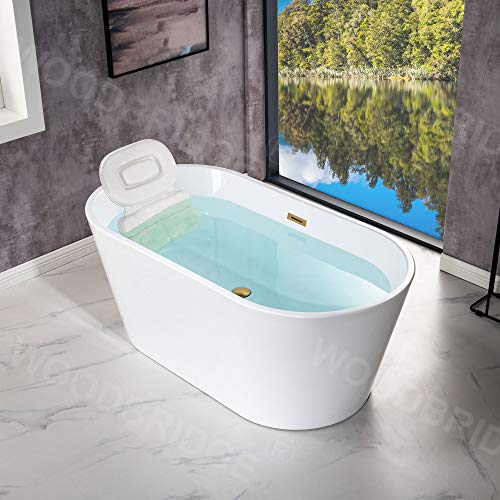 WOODBRIDGE 59" BTA1514-BG-Drain &O+ Pillow Bathtub, Brushed Gold