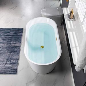 WOODBRIDGE 59" BTA1514-BG-Drain &O+ Pillow Bathtub, Brushed Gold