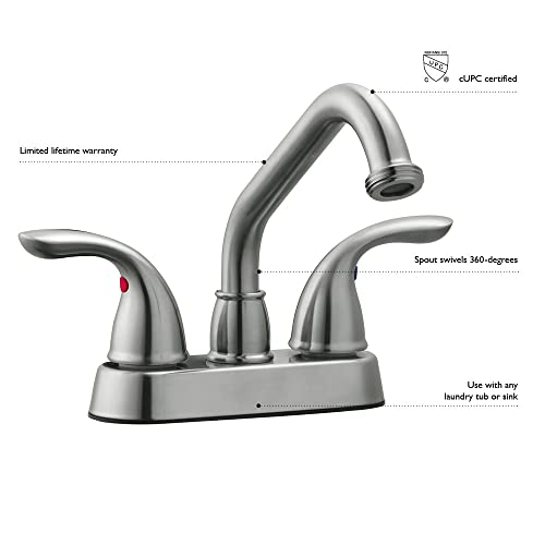 Design House 525147 Ashland Laundry Faucet, Dual Handle Design, Satin Nickel Finish