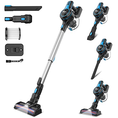 INSE Cordless Vacuum Cleaner, 6-in-1 Rechargeable Stick Vacuum with 2200 m-A-h Battery, Powerful Lightweight Vacuum Cleaner, Up to 45 Mins Runtime, for Home Hard Floor Carpet Pet Hair-N5S Blue