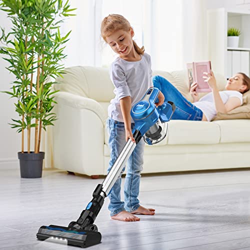 INSE Cordless Vacuum Cleaner, 25KPa 300W Powerful Stick Vacuum, Rechargeable Cordless Vacuum, Up to 45min Runtime, 10 in 1 Lightweight Vacuum Cleaner for Carpet Hard Floor Pet Hair, S6T Blue